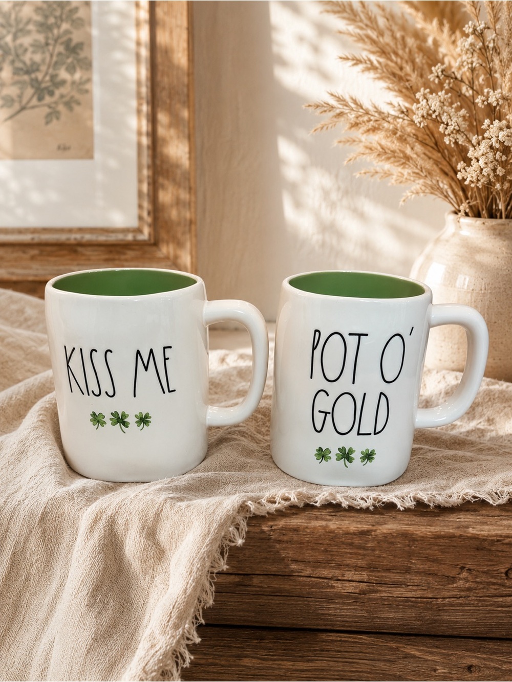 Rae Dunn Kiss Me & Pot O 'Gold Shamrock‎ Mug Set Coffee Cup Saint Patrick’s Day